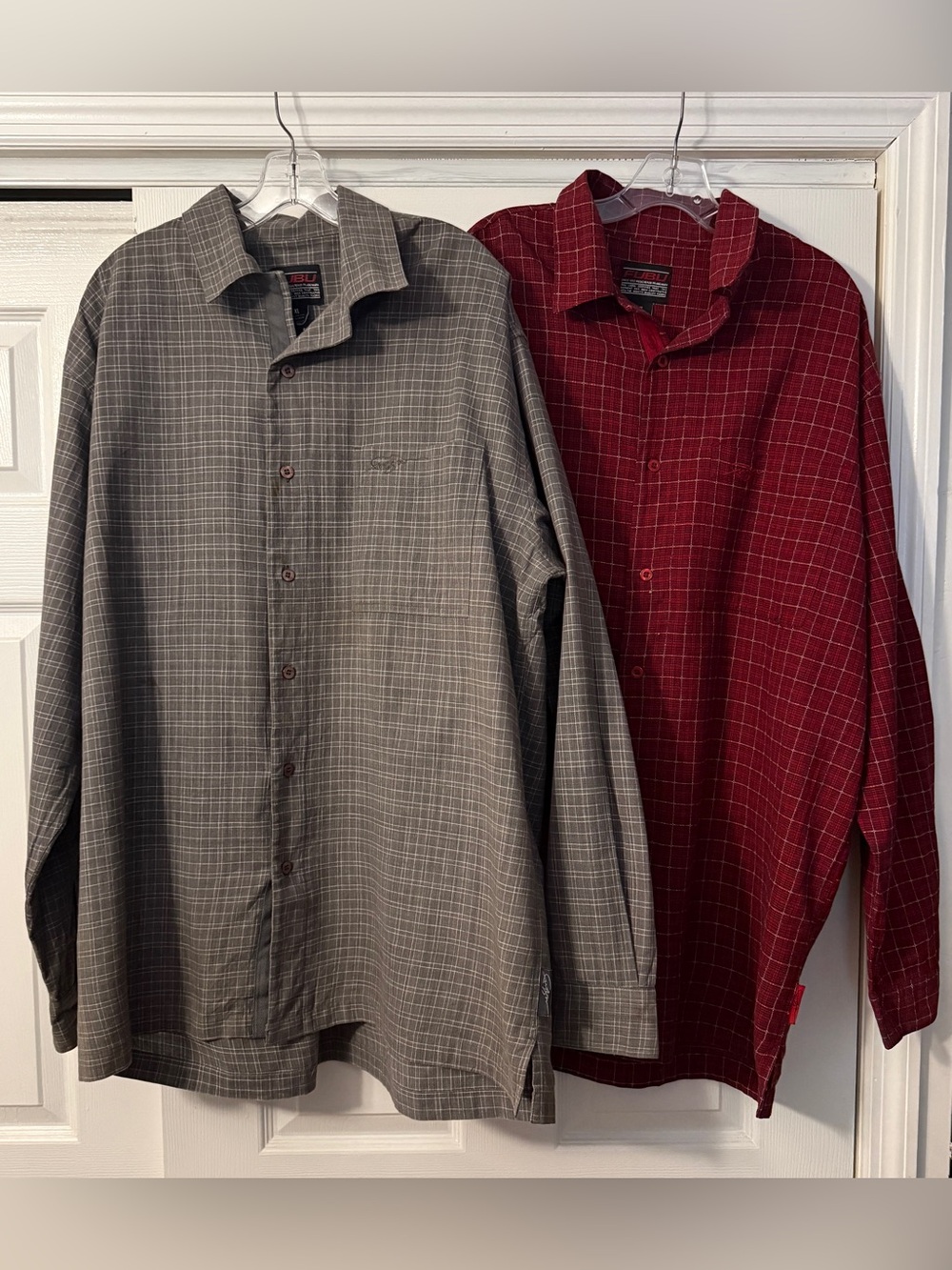FUBU Gray and Red Plaid Button-Down Shirt Duo Set